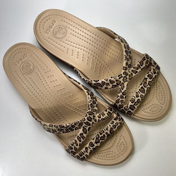 COPY - Crocs Cyprus Leopard Print Strap Woman’s Mini Wedge Size 7 Slides Shoe - Picture 5 of 10